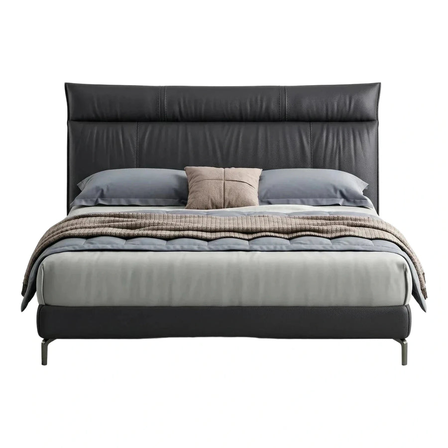 Modern Dark Grey Leather Upholstered Platform Bed