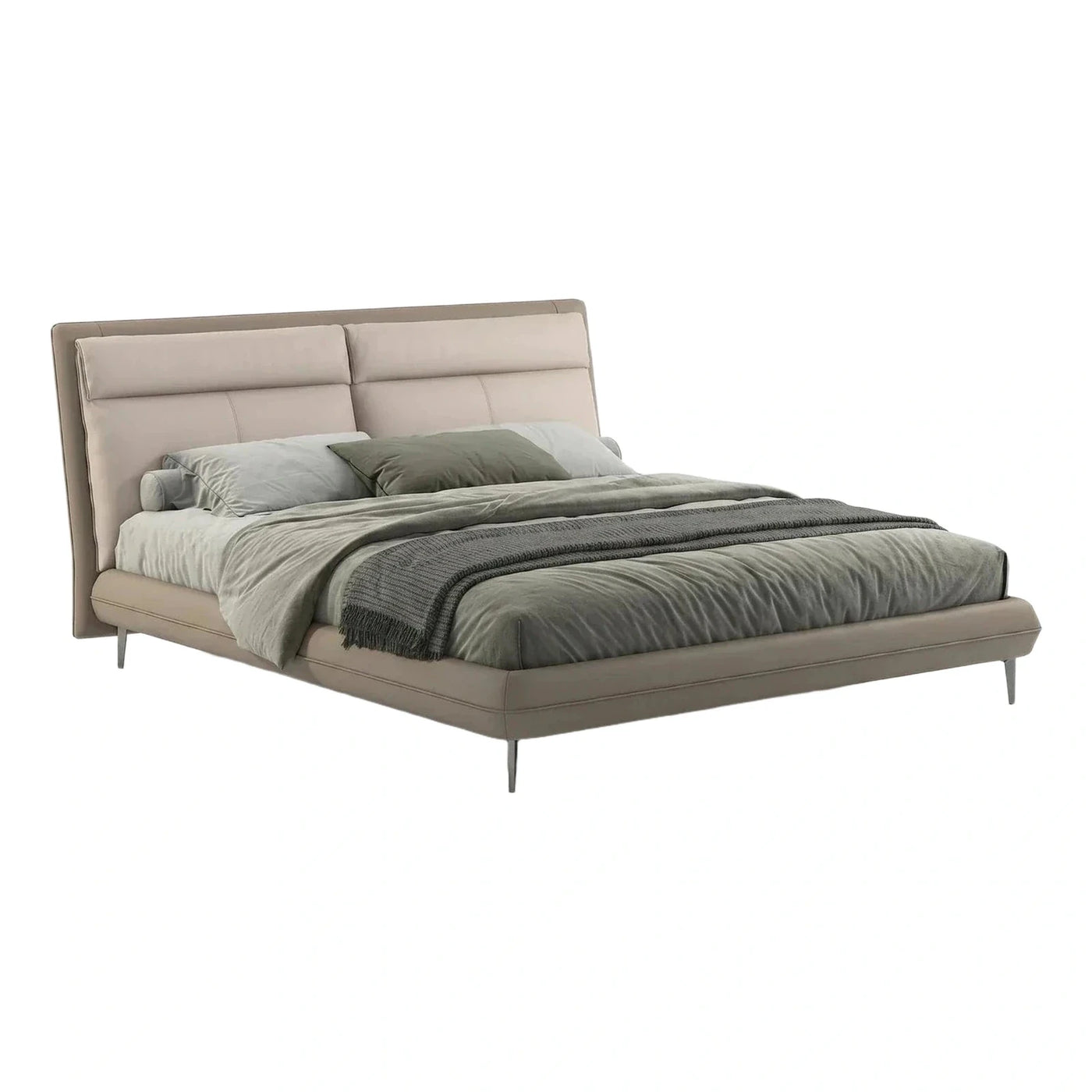 Modern Beige Upholstered Platform Bed with Metal Legs