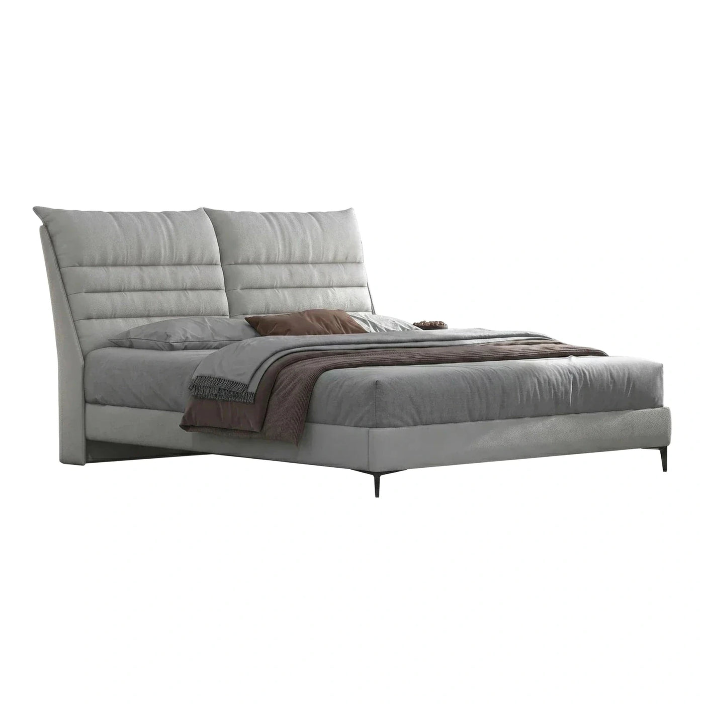 Modern Grey Upholstered Platform Bed with Tufted Headboard