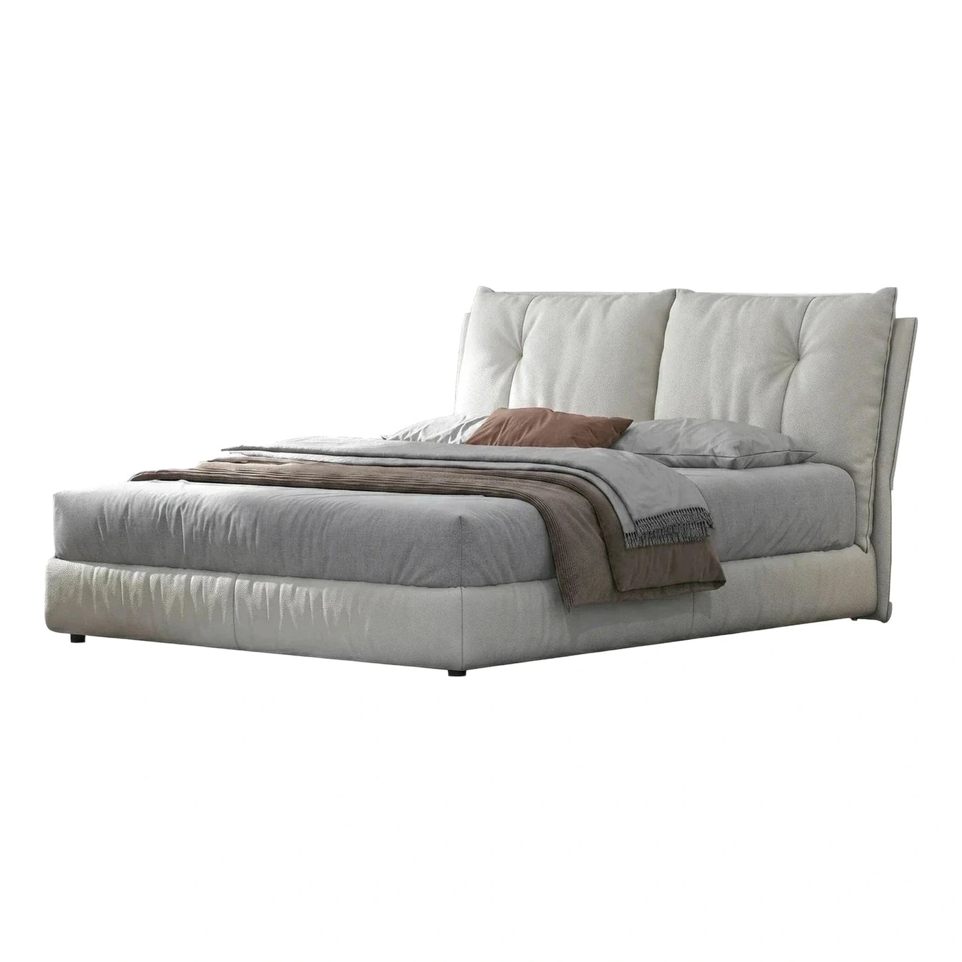 Modern Light Grey Upholstered Platform Bed With Tall Headboard