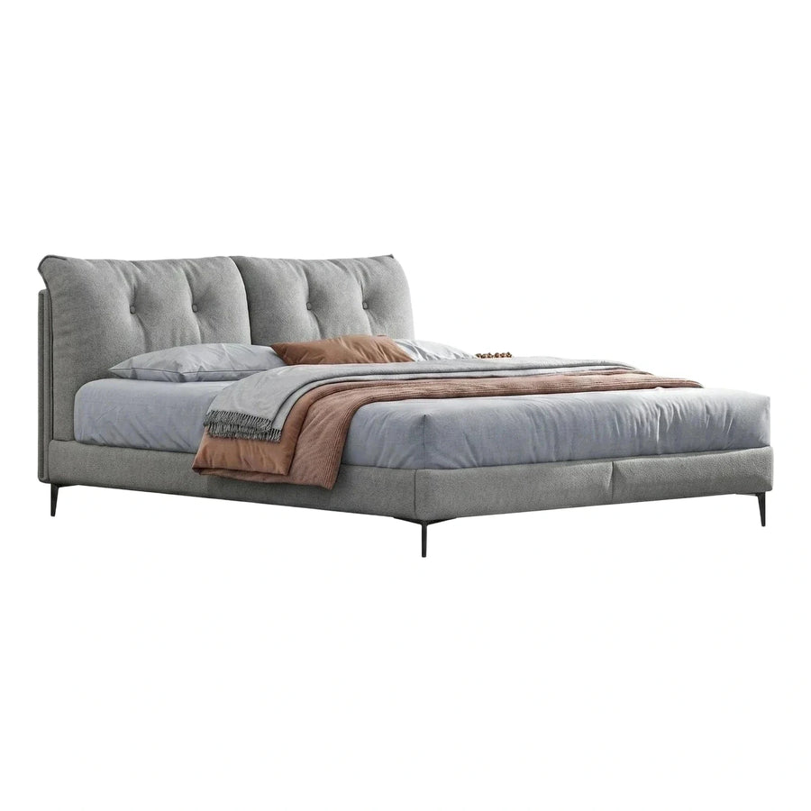 Modern Grey Upholstered Platform Bed with Tufted Headboard
