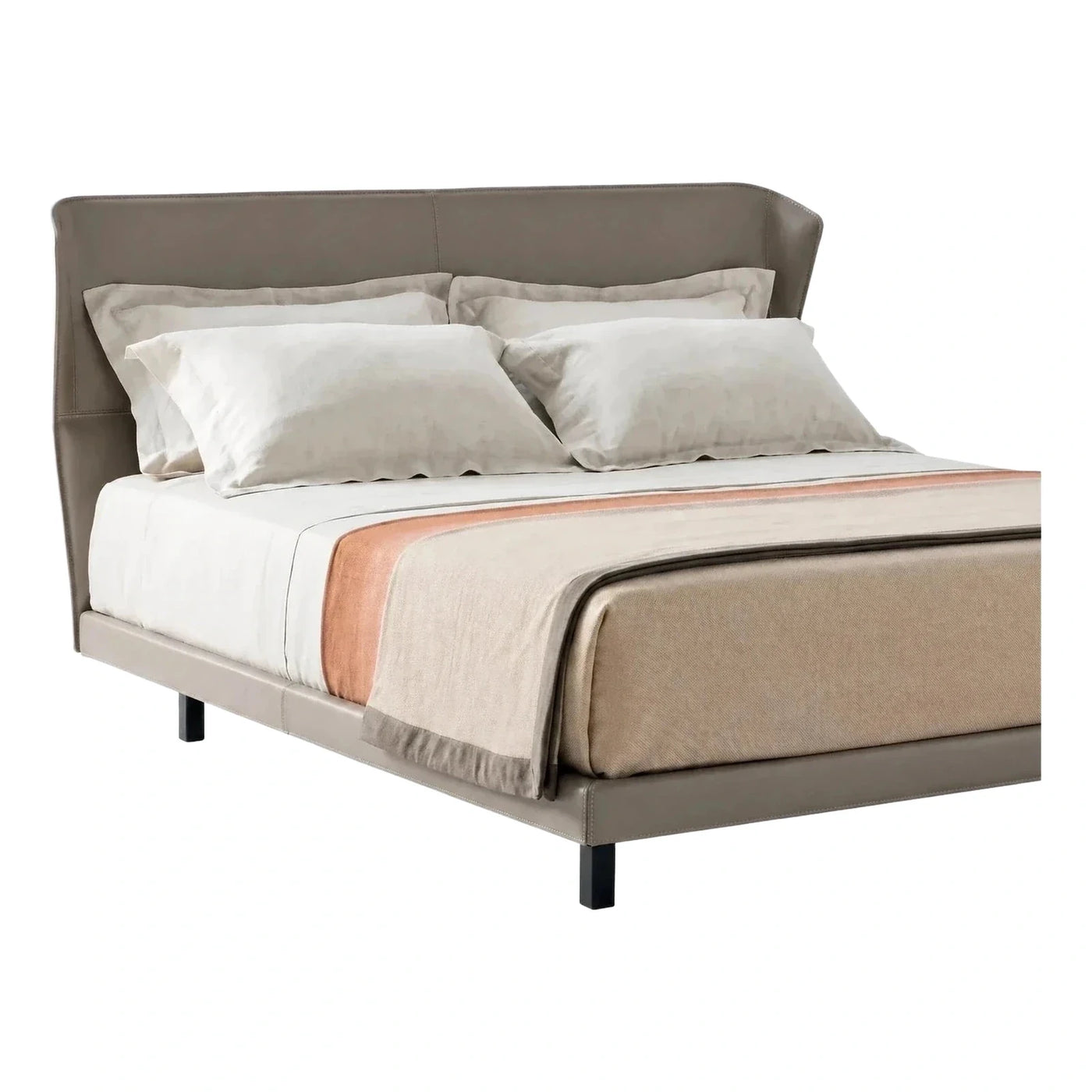 Modern Grey Upholstered Platform Bed with Wingback Headboard