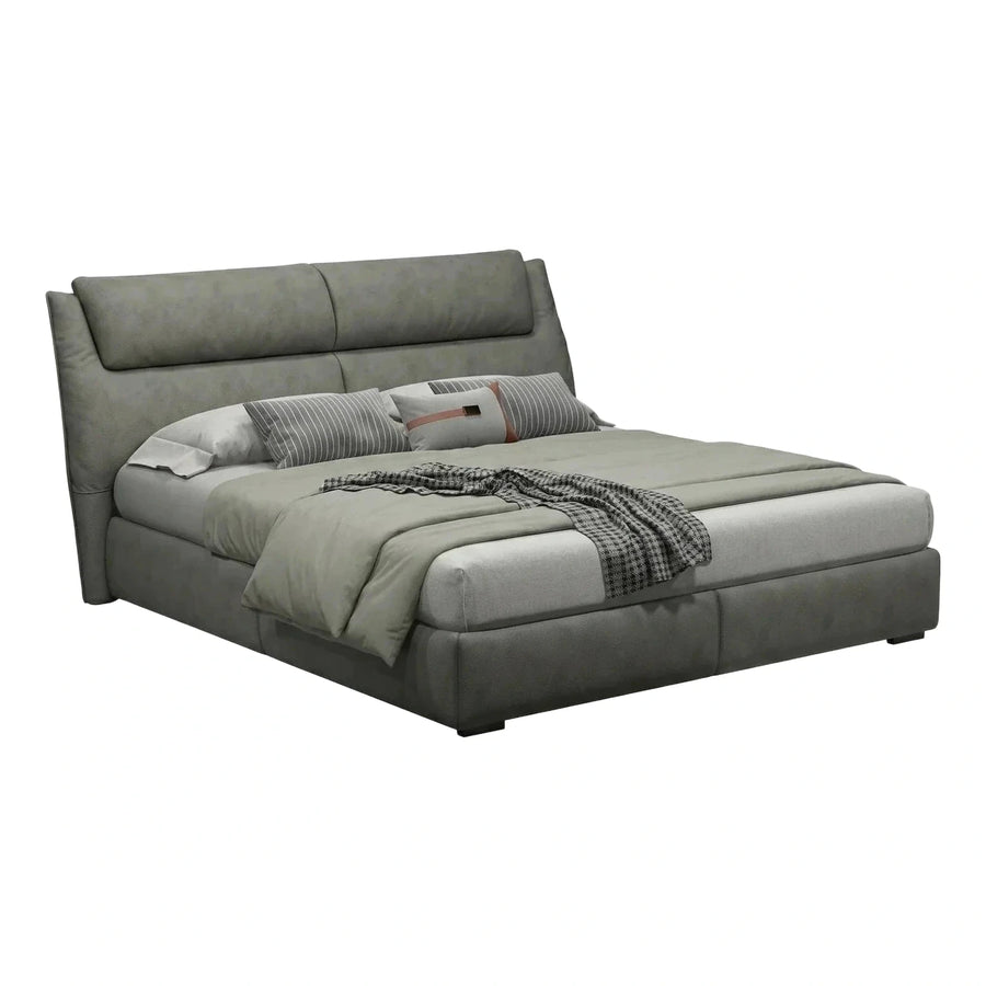 Modern Grey Upholstered Platform Bed with Wingback Headboard