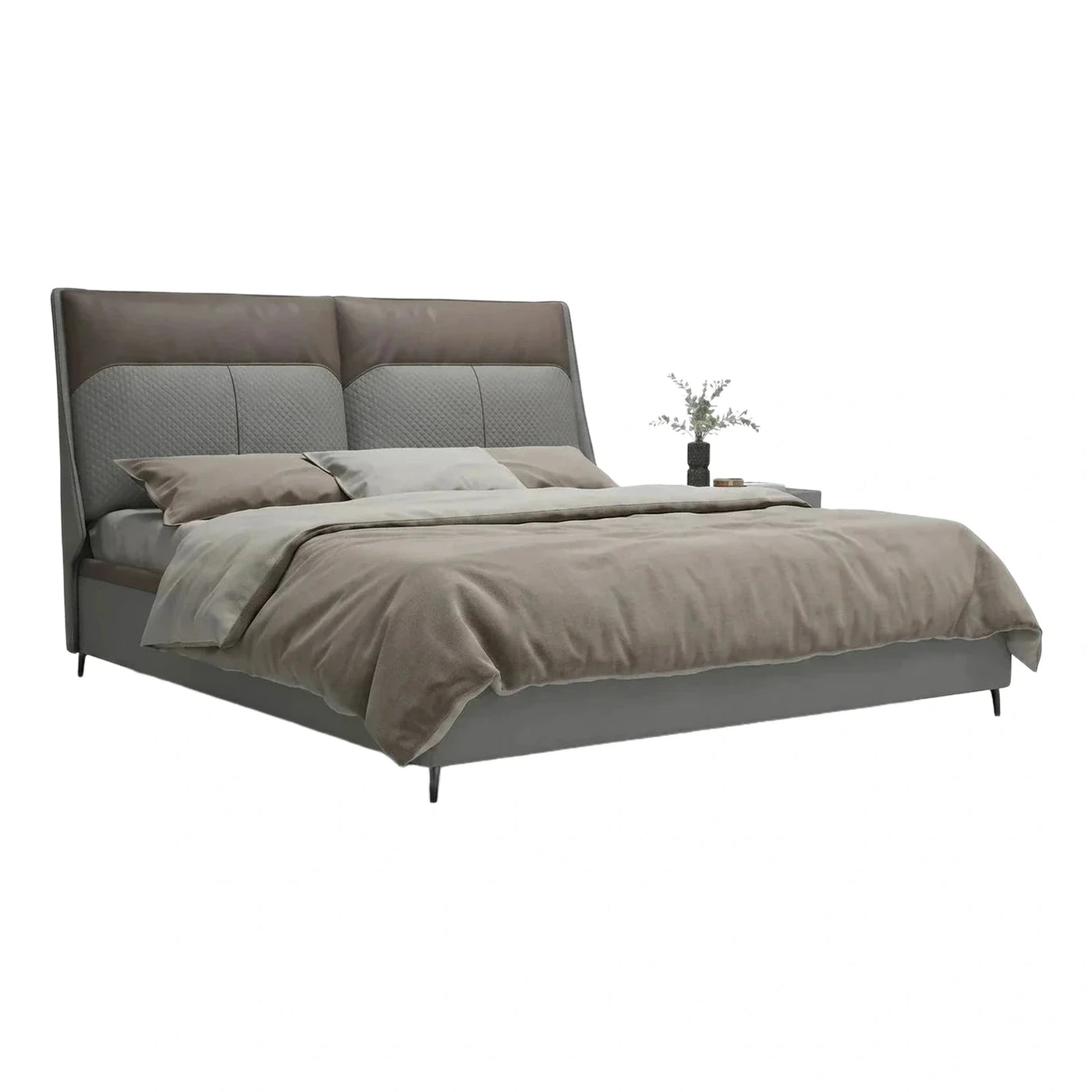 Modern Two-Tone Upholstered Platform Bed with Quilted Headboard