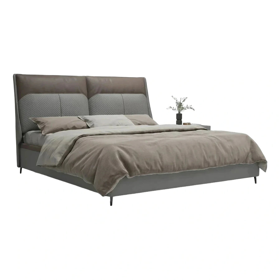 Modern Two-Tone Upholstered Platform Bed with Quilted Headboard