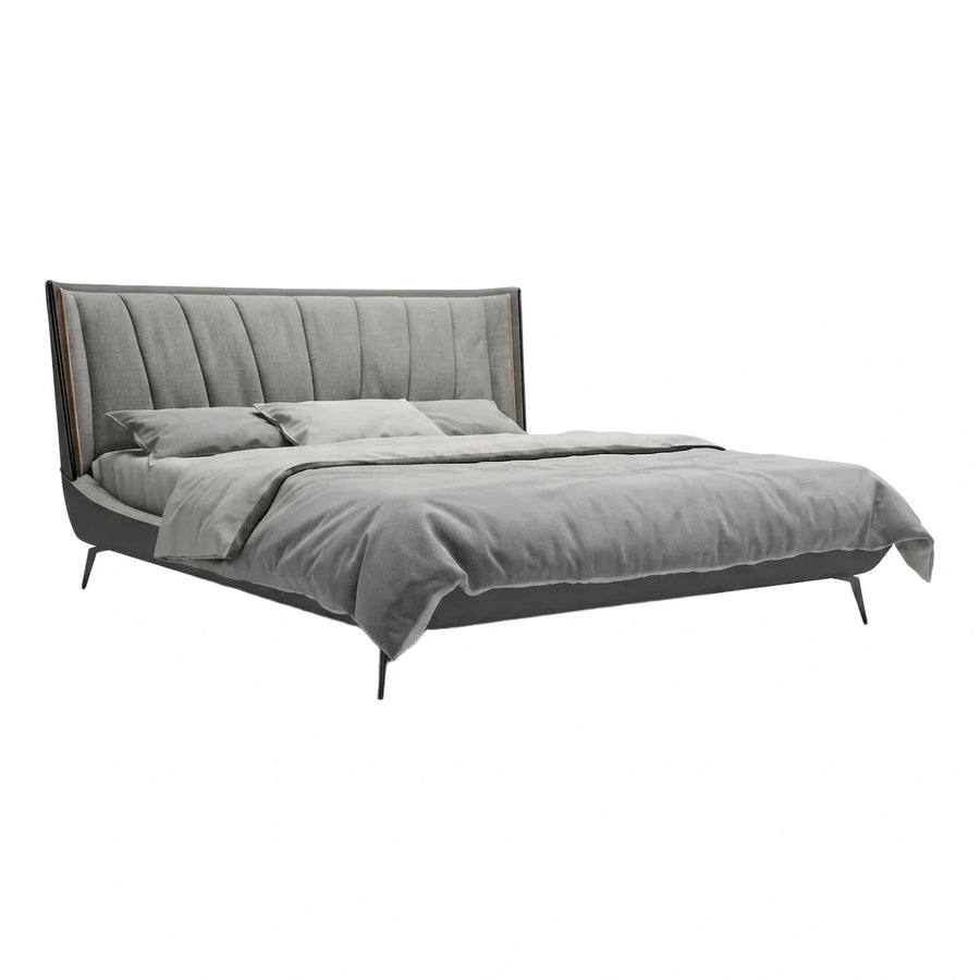 Modern Grey Upholstered Bed with Channel Tufted Headboard