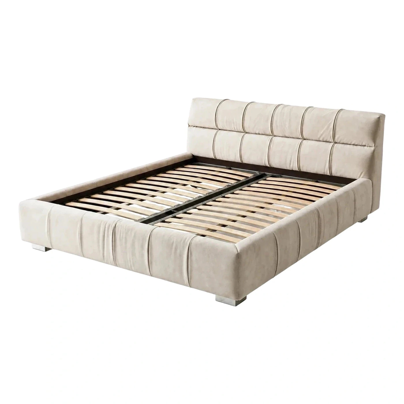 Cream Upholstered Channel Tufted Platform Bed Frame