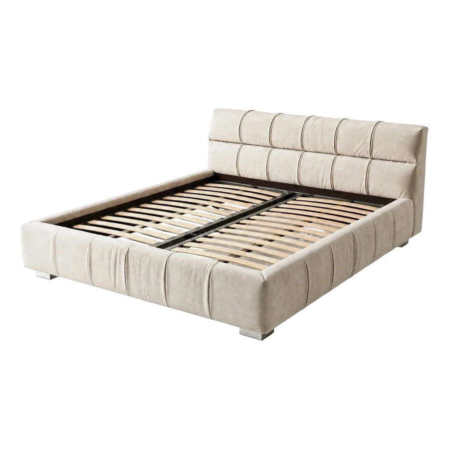 Cream Upholstered Channel Tufted Platform Bed Frame