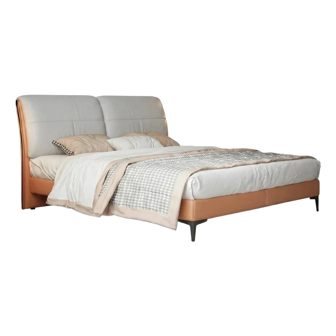 Modern Two-Tone Upholstered Platform Bed with Padded Headboard