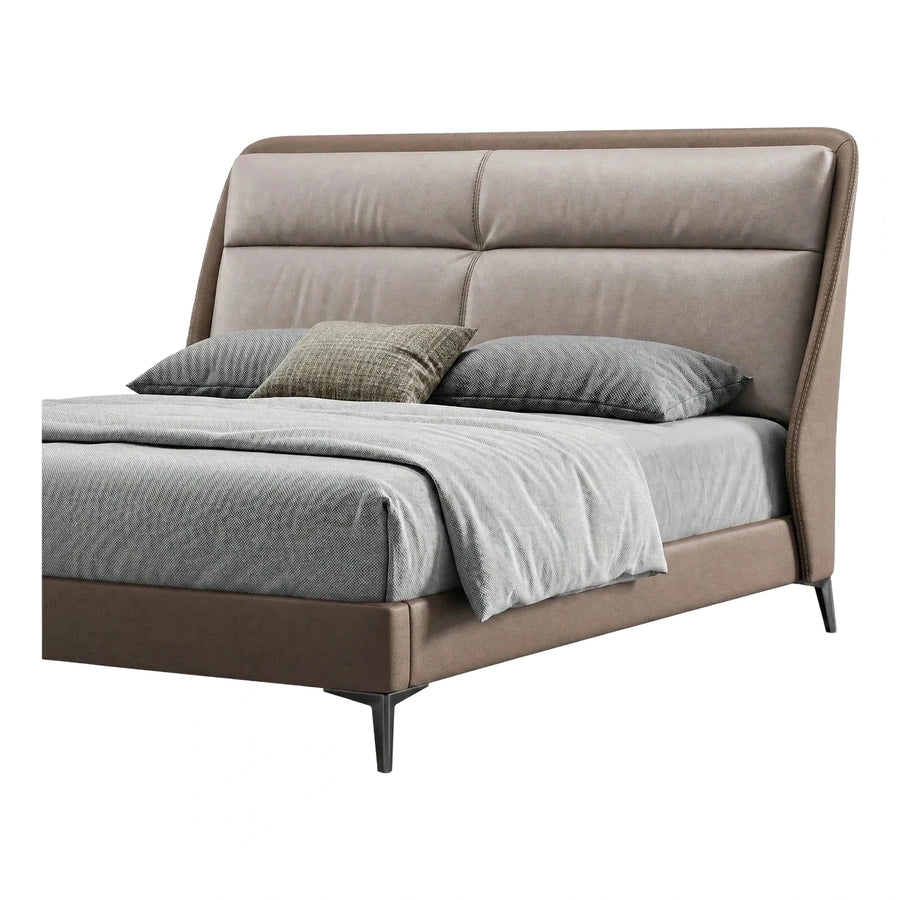Modern Two-Tone Upholstered Platform Bed with Metal Legs