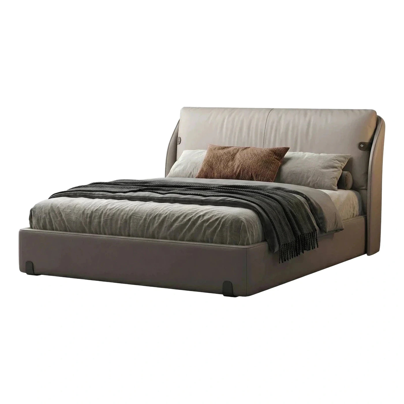 Modern Grey Leather Upholstered Platform Bed