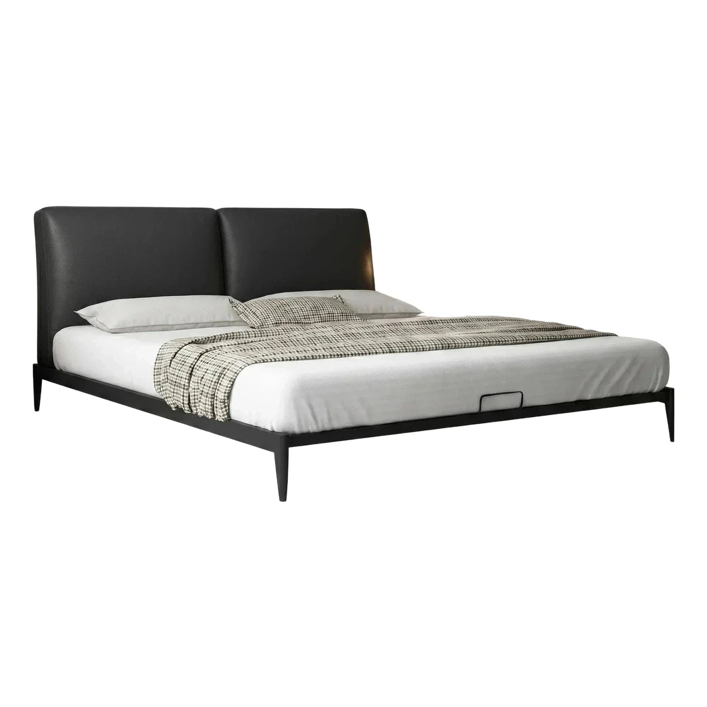 Modern Black Leather Upholstered Platform Bed Frame