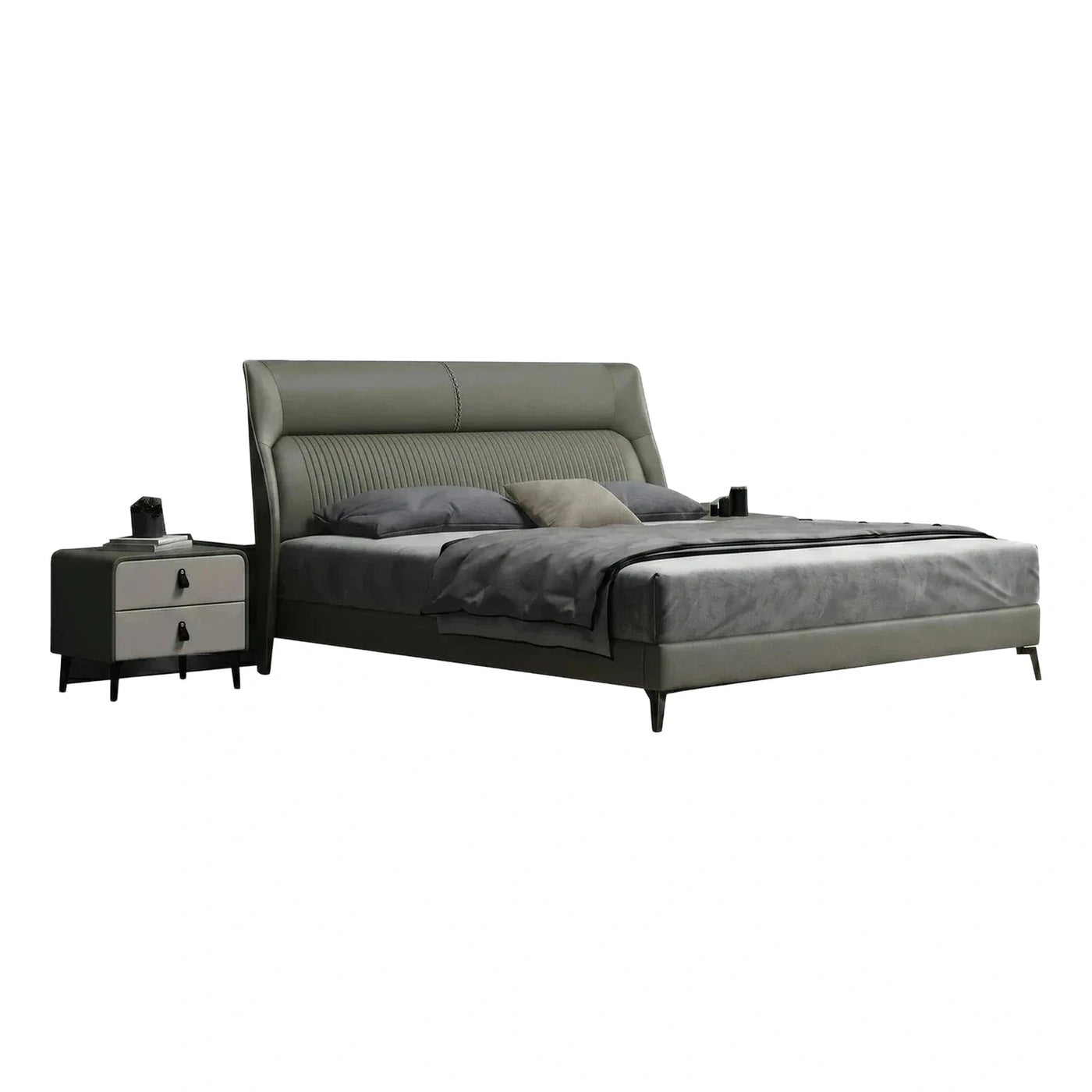 Modern Grey Green Upholstered Platform Bed Frame