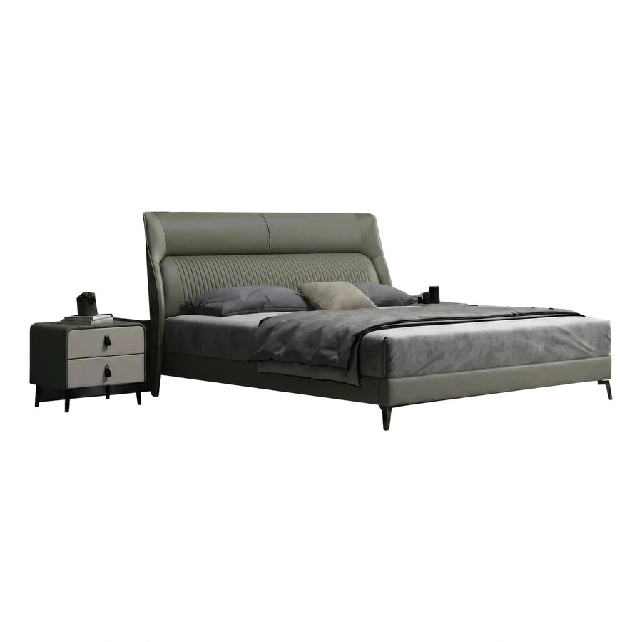 Modern Grey Green Upholstered Platform Bed Frame