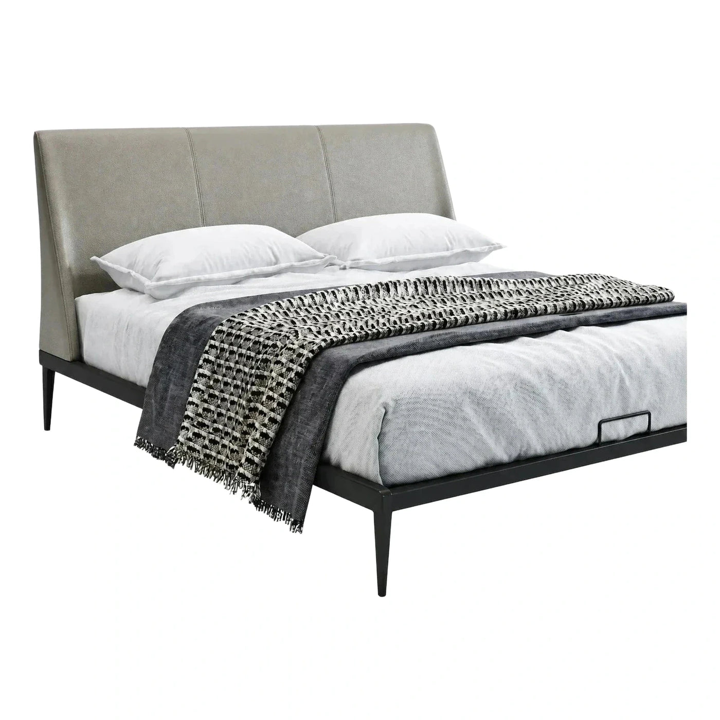 Modern Grey Upholstered Platform Bed with Metal Frame