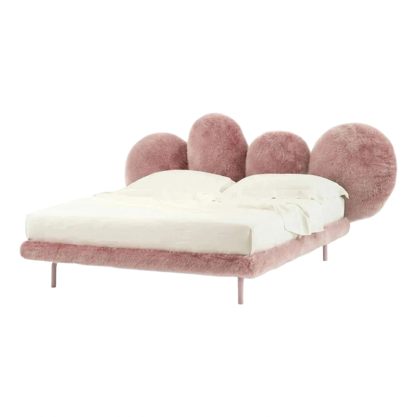 Pink Boucle Flower Headboard Platform Bed