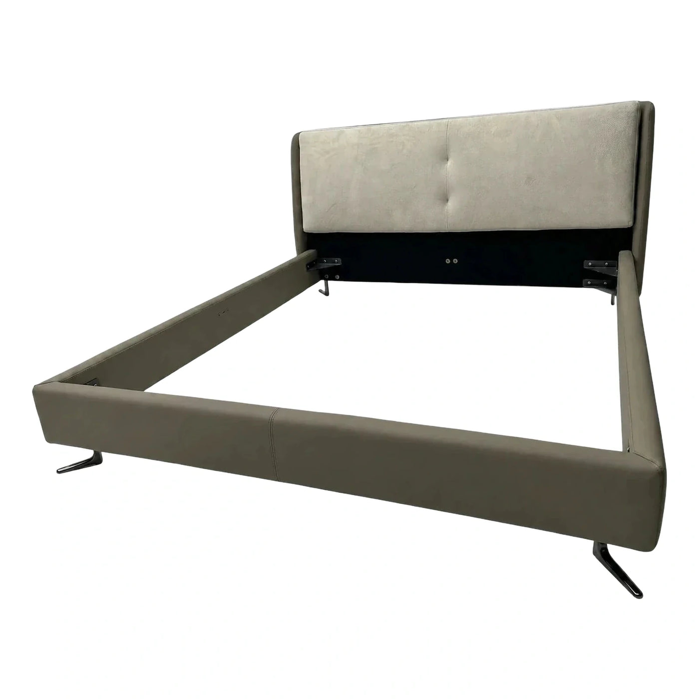 Modern Taupe Upholstered Bed Frame with Cream Headboard