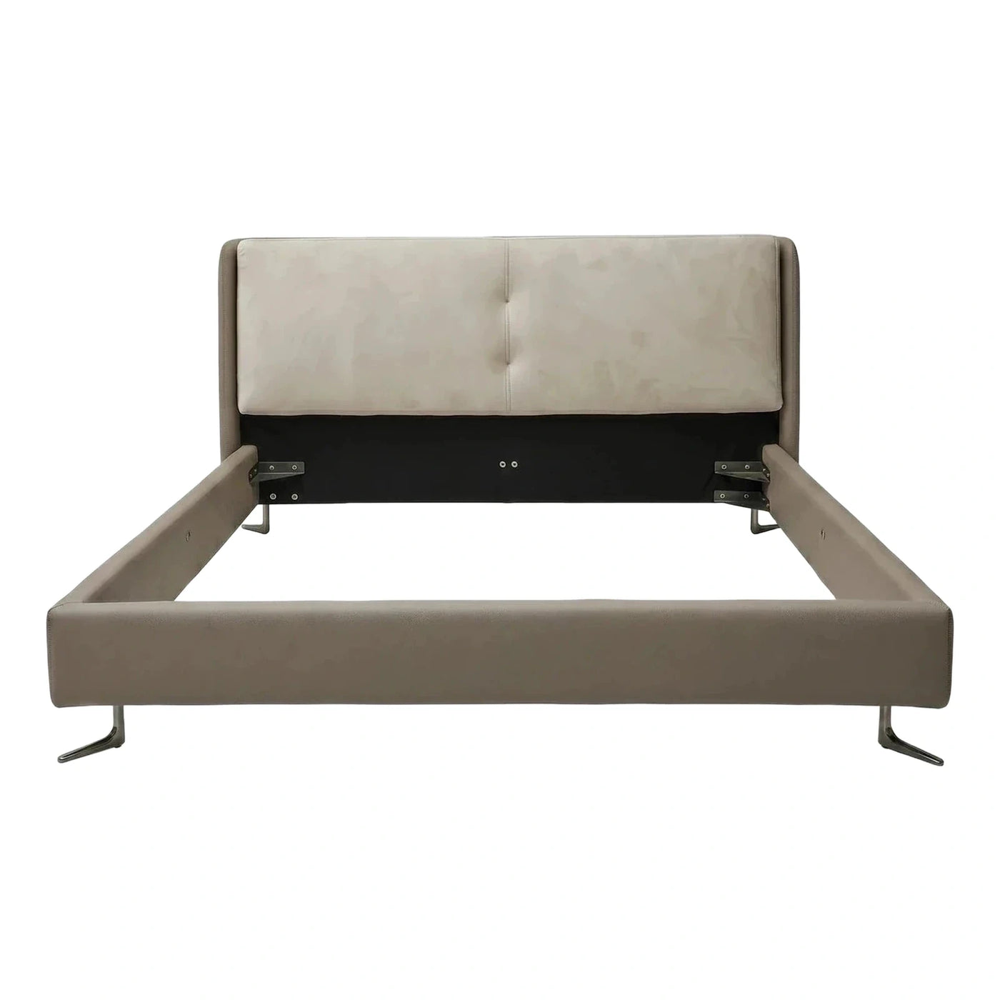 Modern Taupe Leather Bed Frame with Two-Tone Headboard
