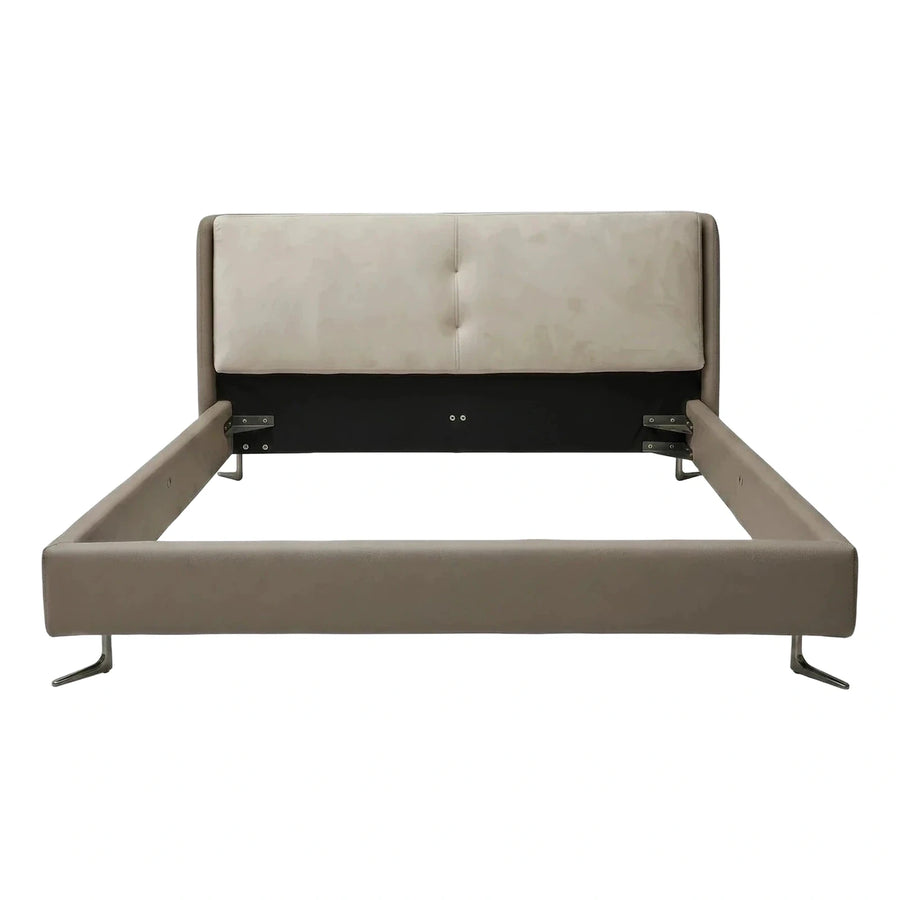 Modern Taupe Leather Bed Frame with Two-Tone Headboard