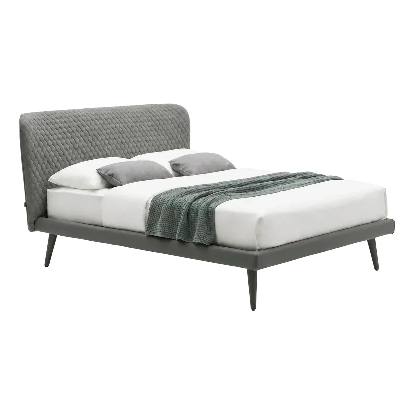 Modern Grey Upholstered Platform Bed with Quilted Headboard