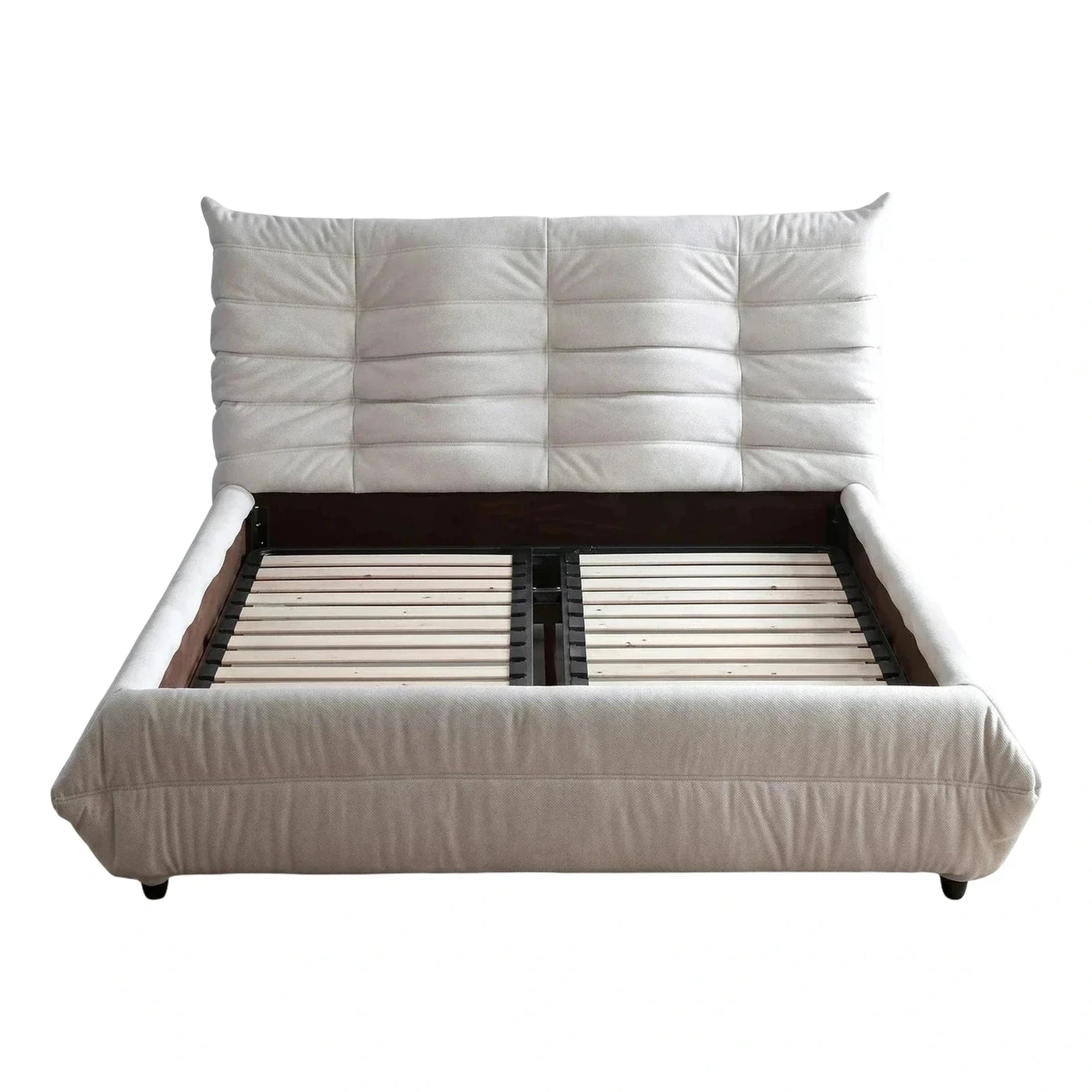 Cream Upholstered Platform Bed with Tufted Headboard