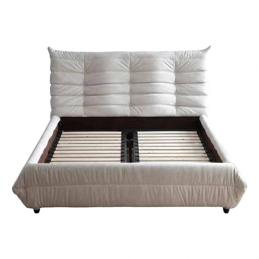 Cream Upholstered Platform Bed with Tufted Headboard