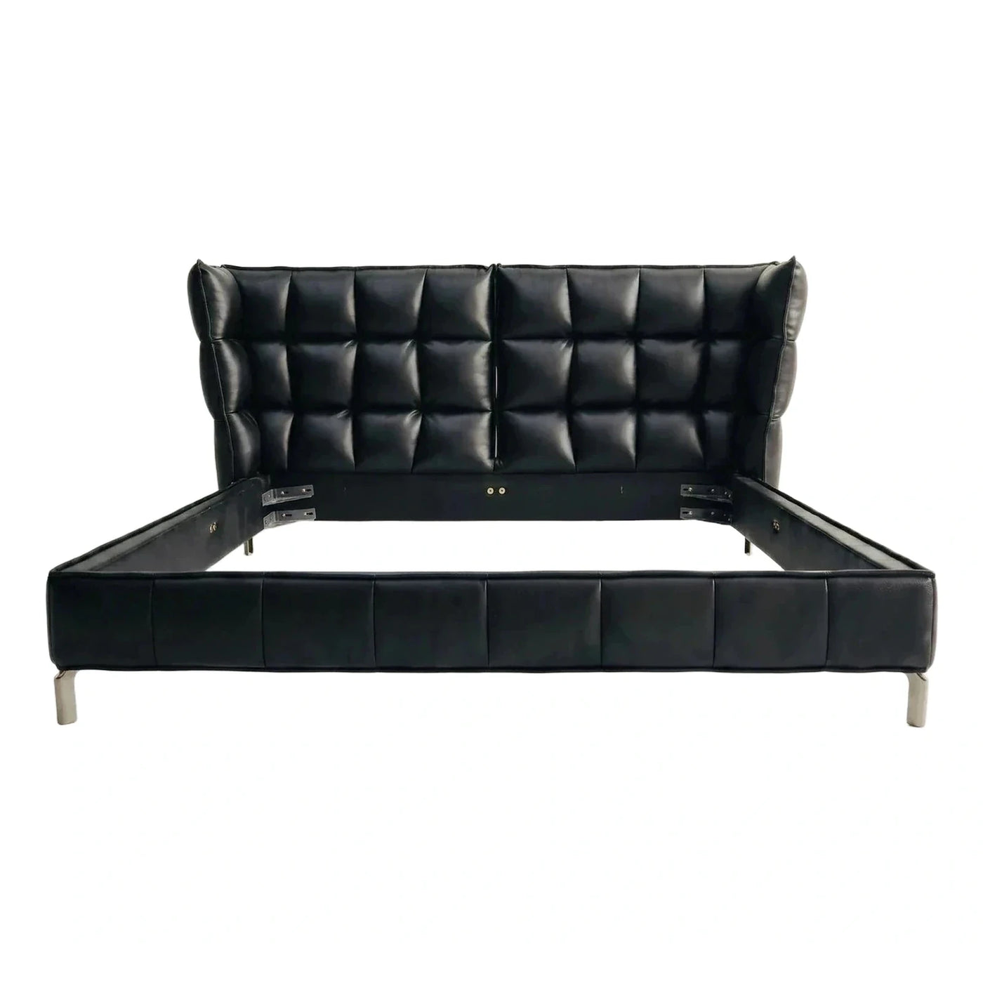 Black Leather Tufted Platform Bed Frame