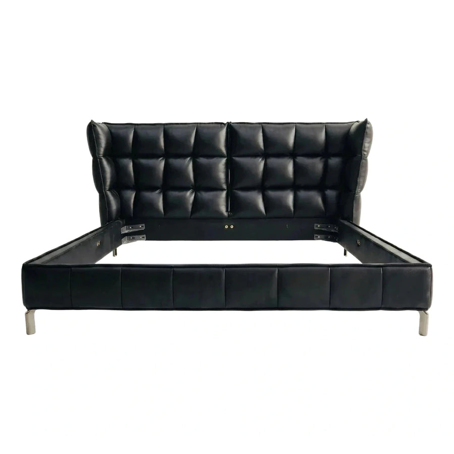 Black Leather Tufted Platform Bed Frame