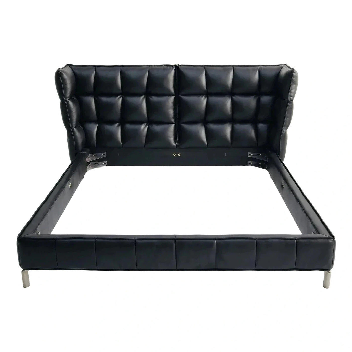 Black Leather Tufted Platform Bed Frame