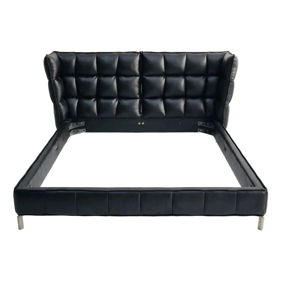 Black Leather Tufted Platform Bed Frame