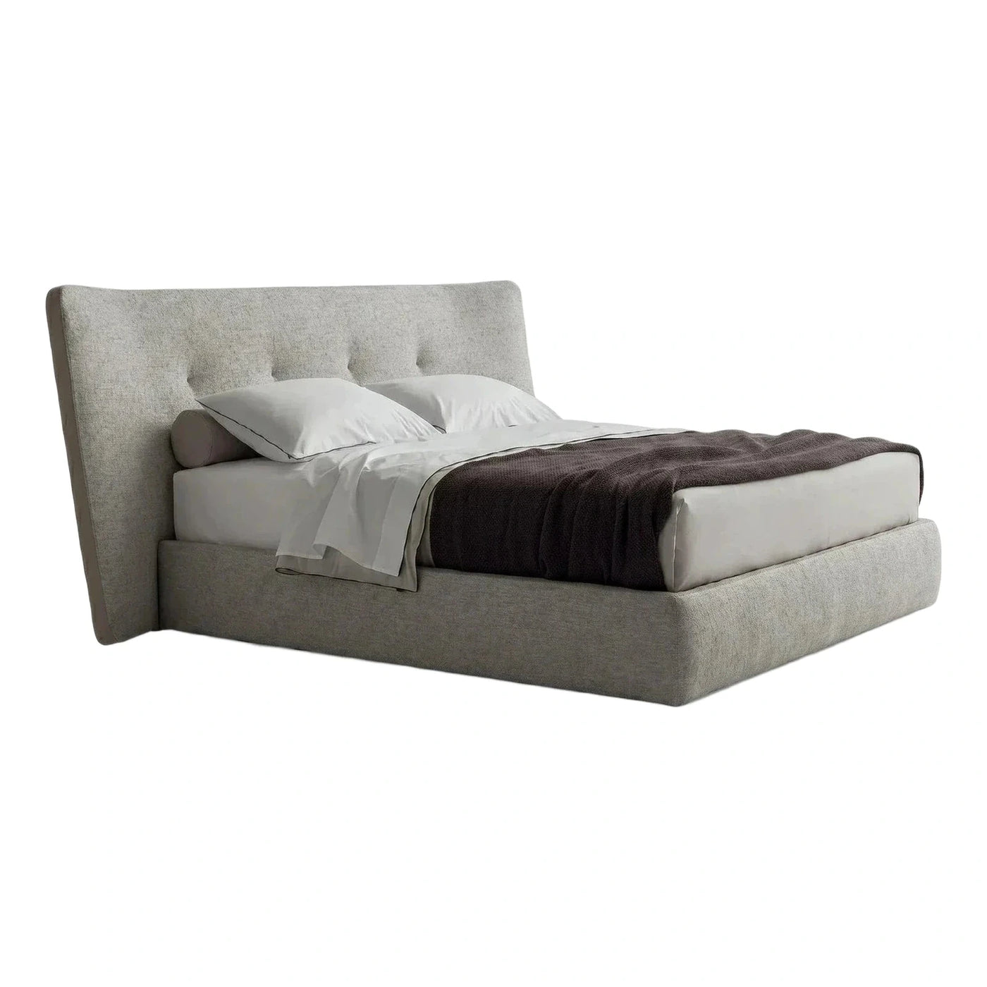Modern Grey Upholstered Platform Bed with Tufted Headboard