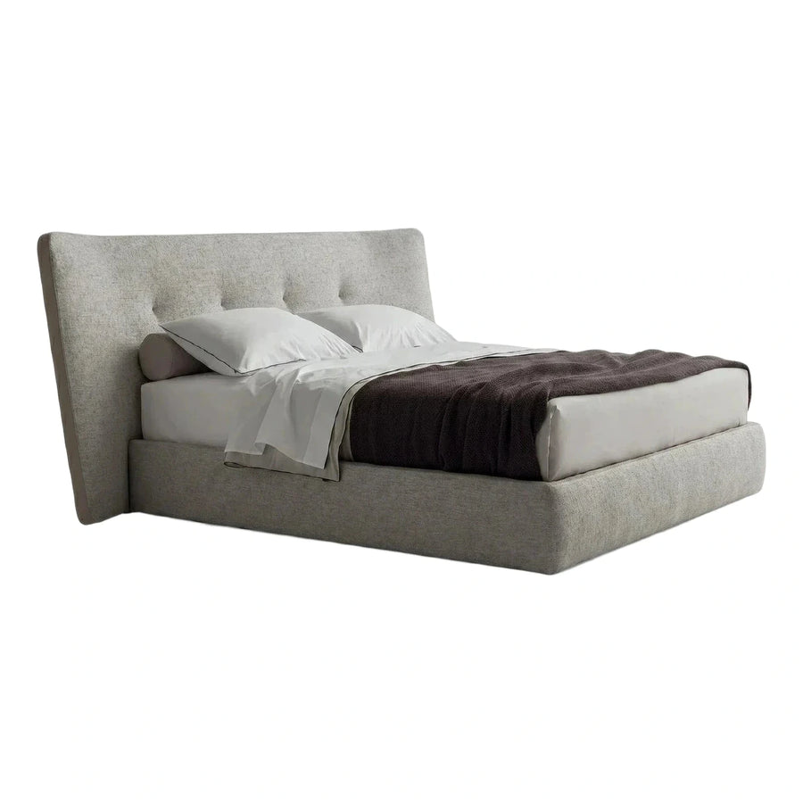 Modern Grey Upholstered Platform Bed with Tufted Headboard