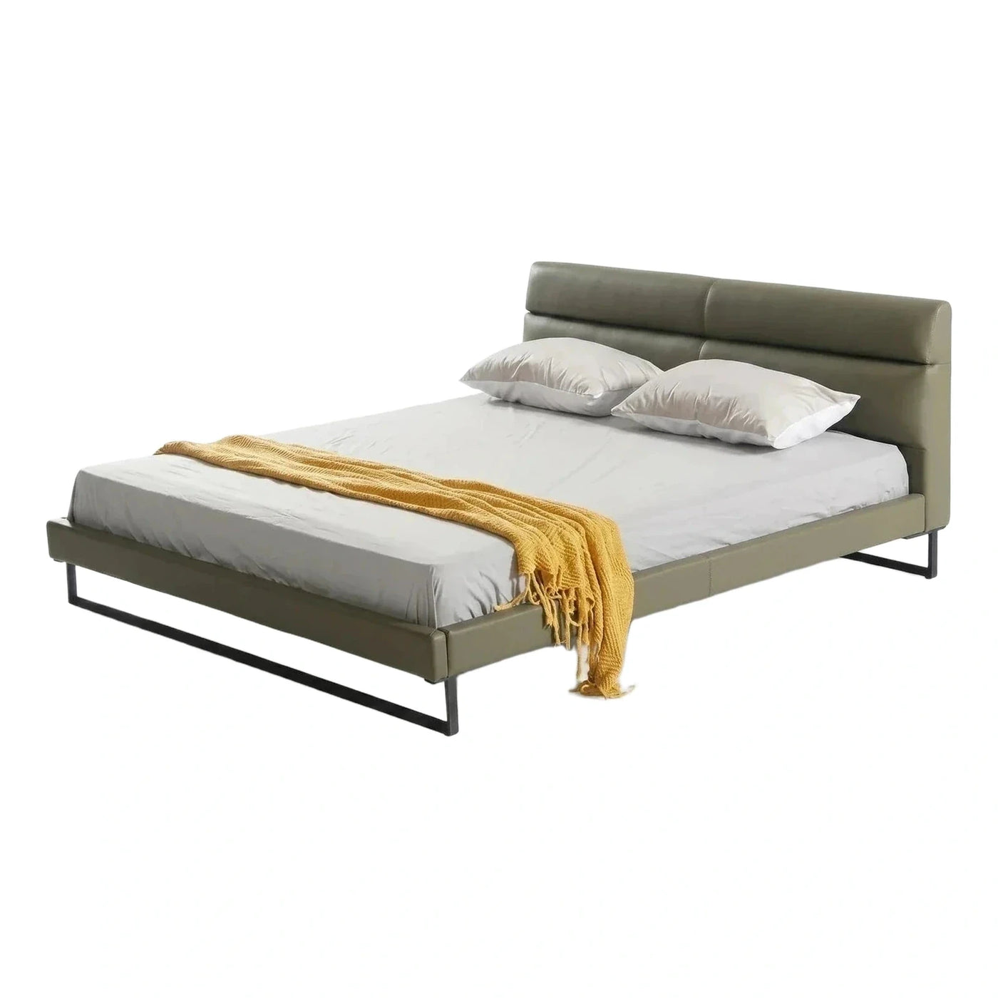 Modern Olive Green Upholstered Platform Bed Frame