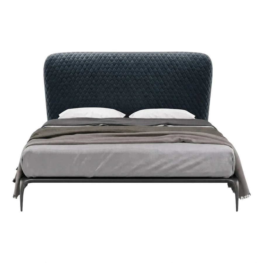 Modern Diamond Tufted Blue Velvet Upholstered Bed