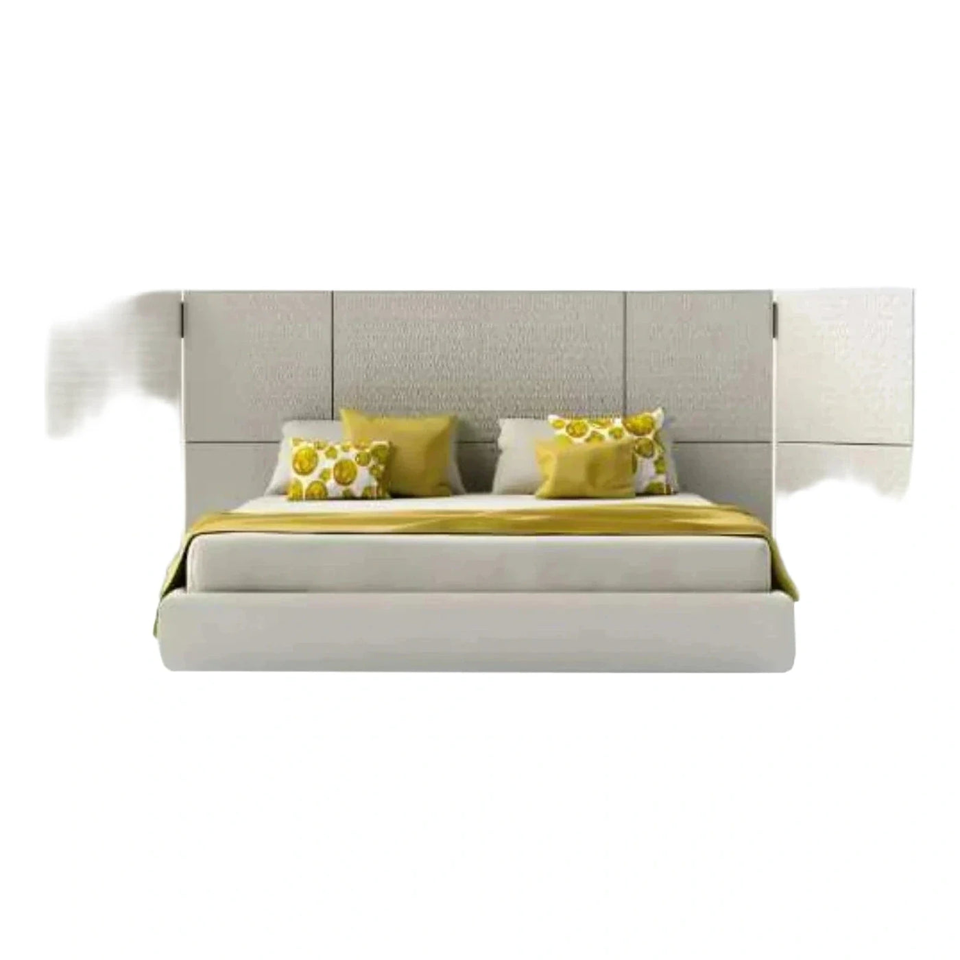 Modern Cream Upholstered Bed with Extended Headboard
