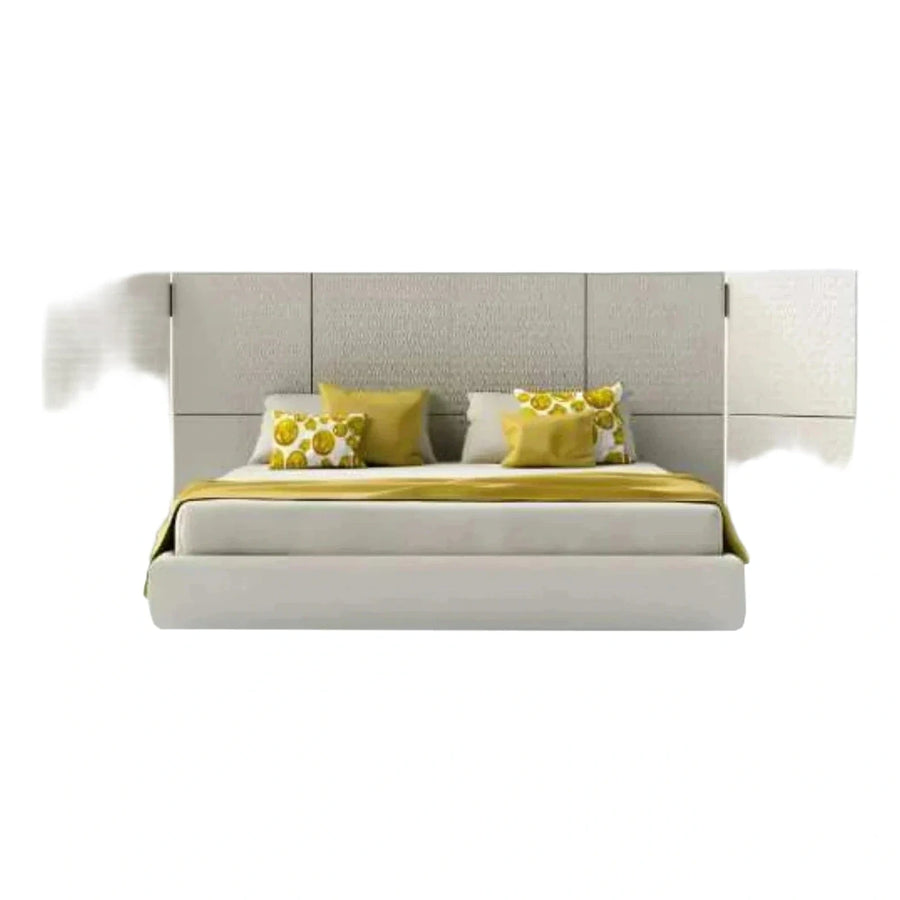 Modern Cream Upholstered Bed with Extended Headboard