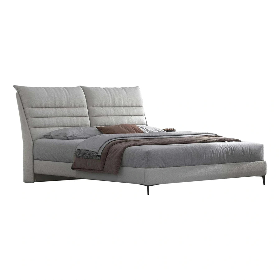 Modern Grey Upholstered Platform Bed with Channel Headboard