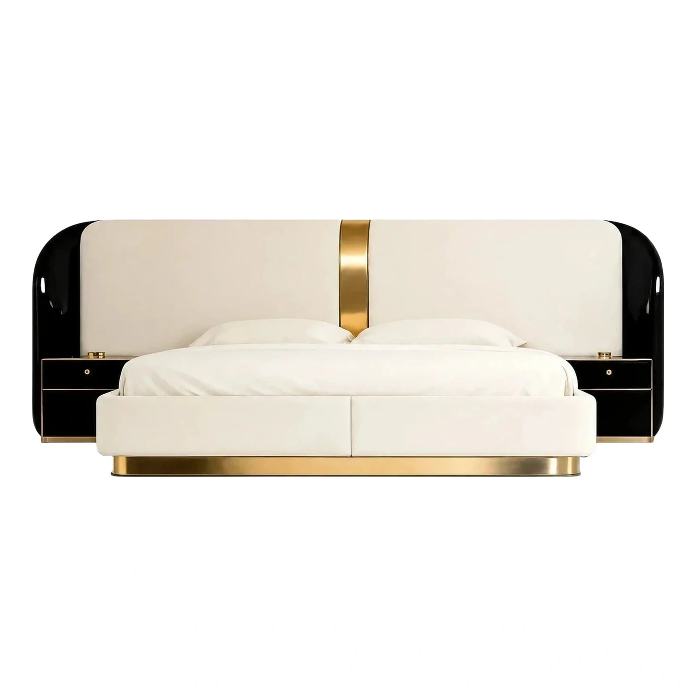 Luxury Cream Upholstered Bed with Integrated Nightstands
