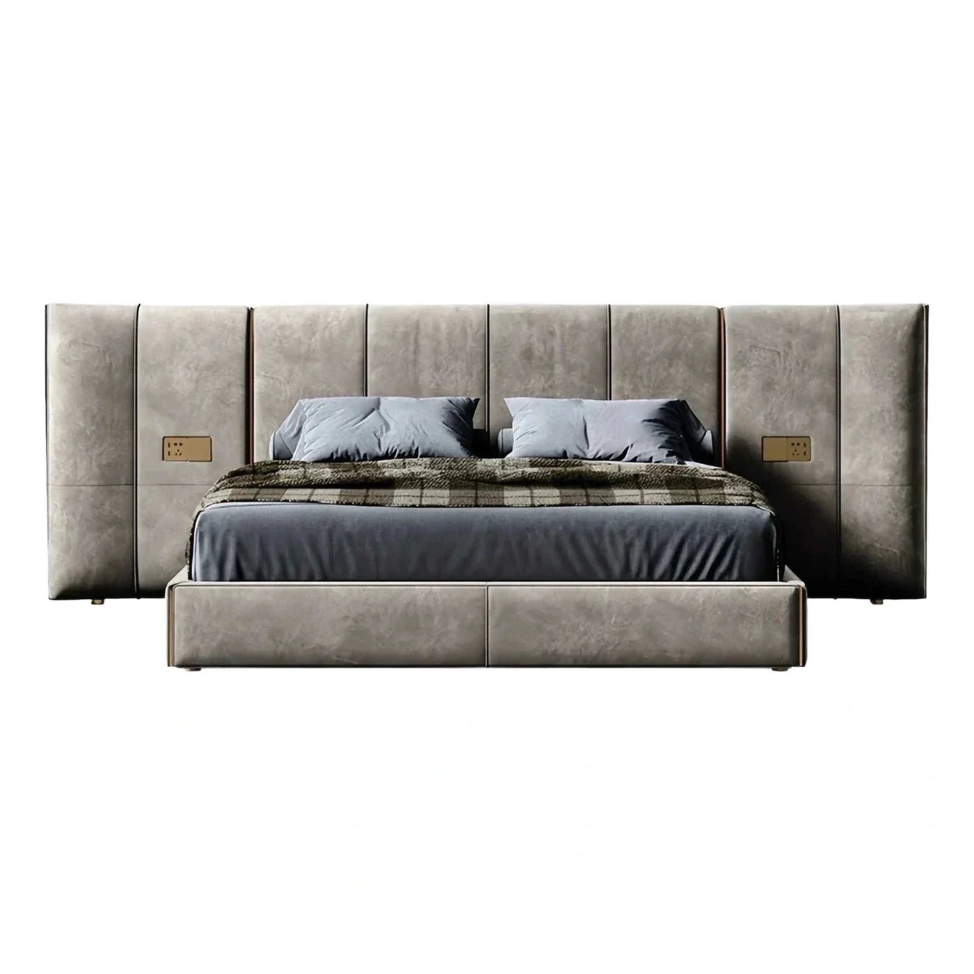 Modern Grey Upholstered Bed with Tall Headboard