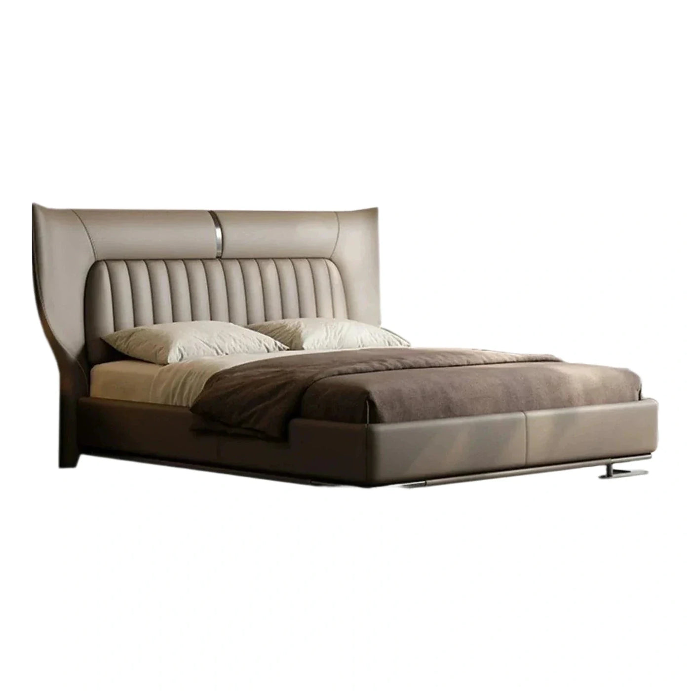 Modern Leather Platform Bed with Winged Headboard