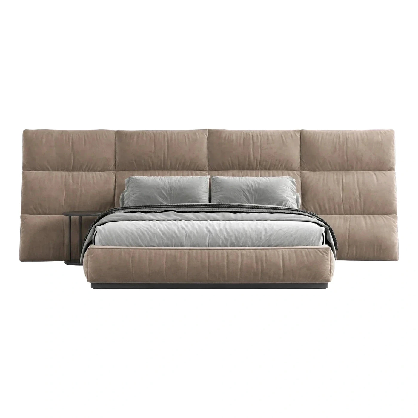 Beige Upholstered Platform Bed with Oversized Headboard