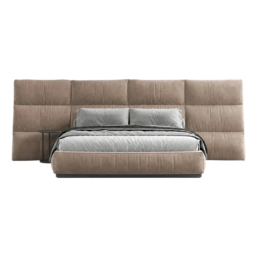 Beige Upholstered Platform Bed with Oversized Headboard