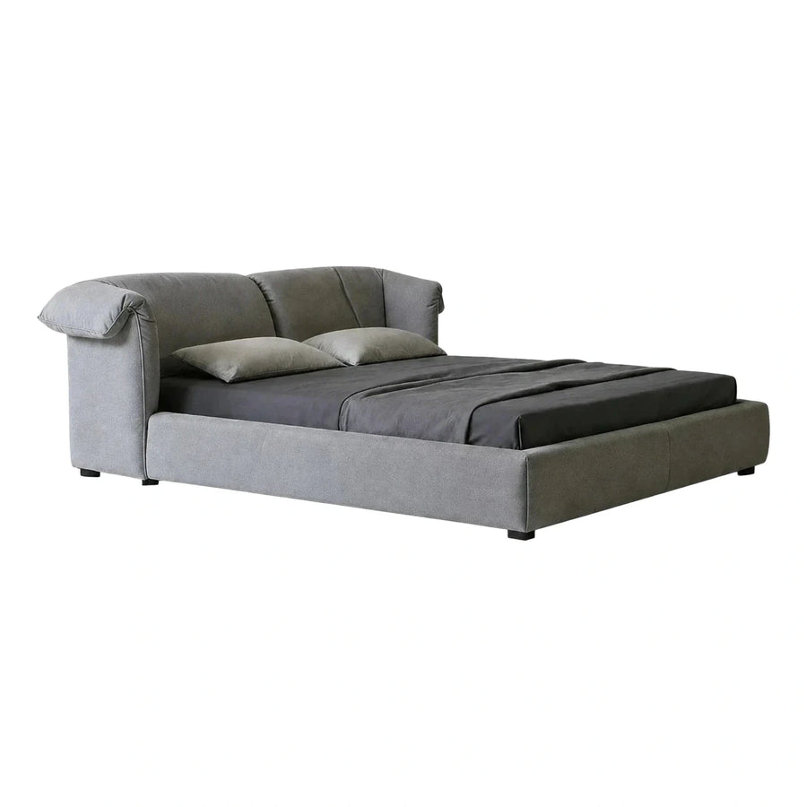 Modern Grey Upholstered Platform Bed with Sofa Headboard
