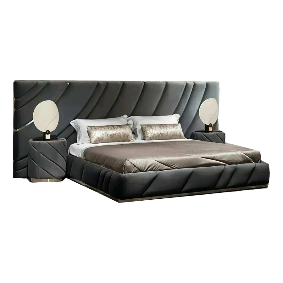 Modern Grey Upholstered Bed With Integrated Nightstands