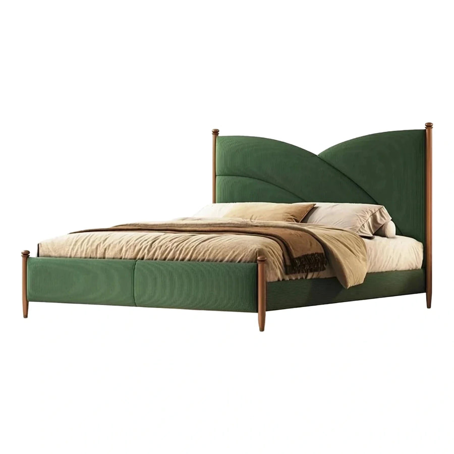 Green Upholstered Platform Bed with Curved Headboard