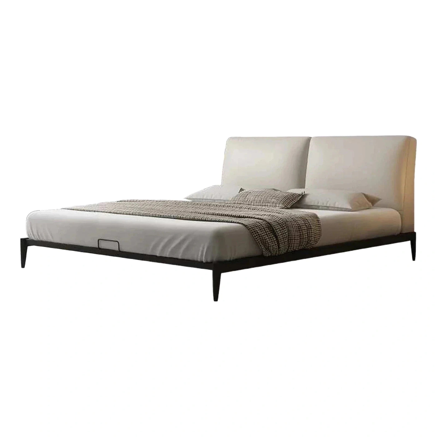Modern Cream Split Headboard Platform Bed Dark Base