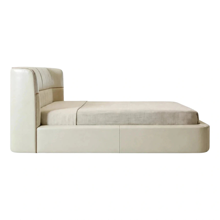 Modern Cream Leather Low Profile Platform Bed