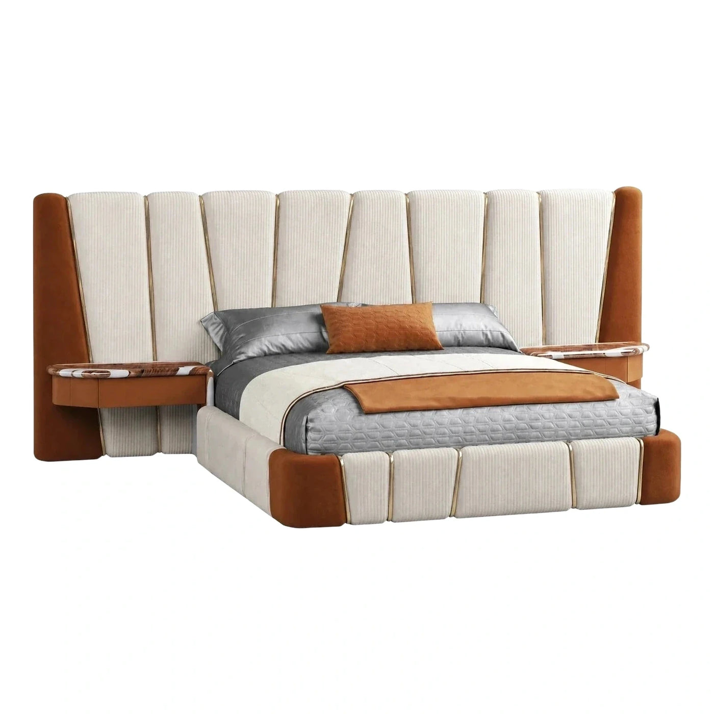 Luxury Cream and Brown Upholstered Panel Bed
