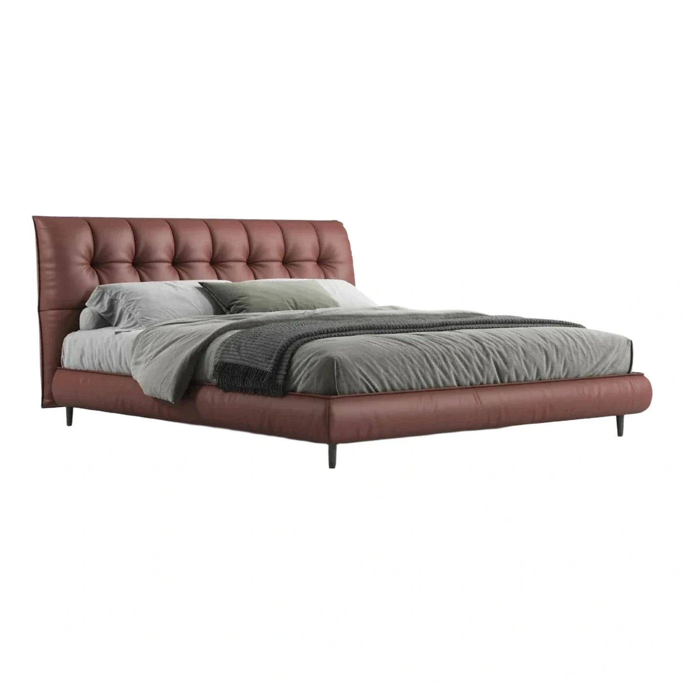 Terracotta Tufted Leather Platform Bed Frame