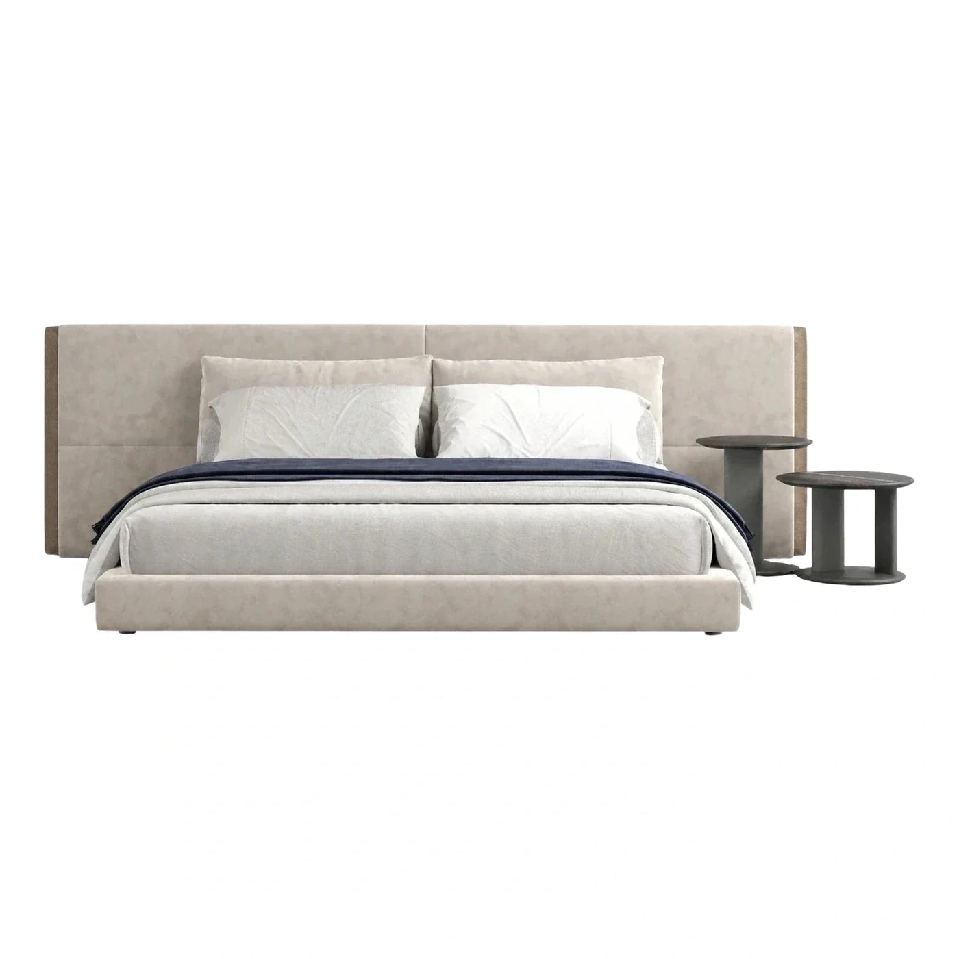 Cream Upholstered Platform Bed with Wide Headboard